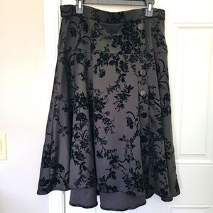 Jemma Black Satin Velvet Burnout Floral A Line Skirt Party Cocktail Size XL